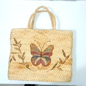 Beaded Butterfly Boho Beach straw bag